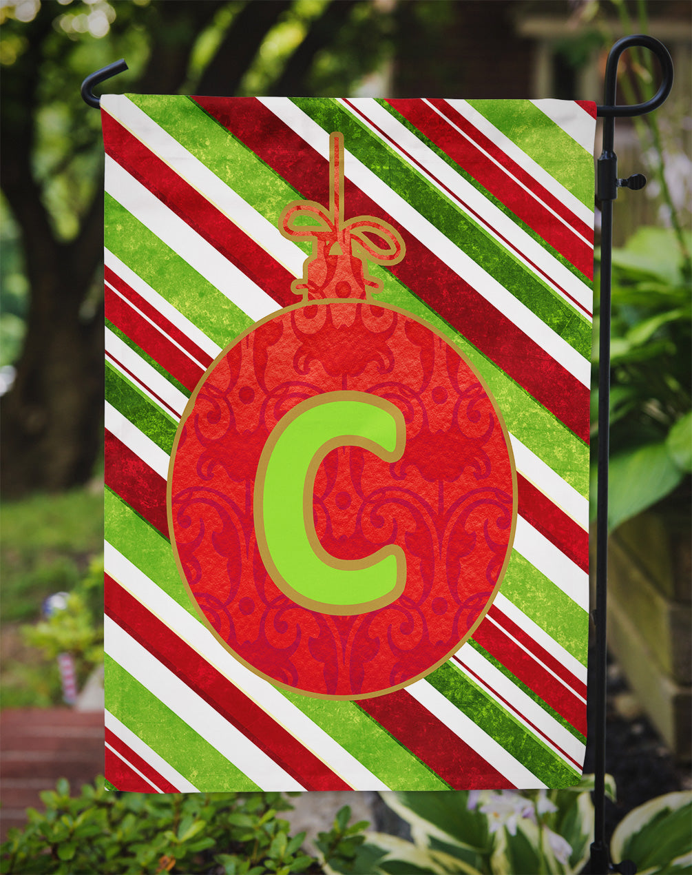 Christmas Oranment Holiday Initial Letter C Garden Flag Mailbox Decorative Yard Banner Outside Patio Artwork for Flower Beds, Garden Size, Multicolor