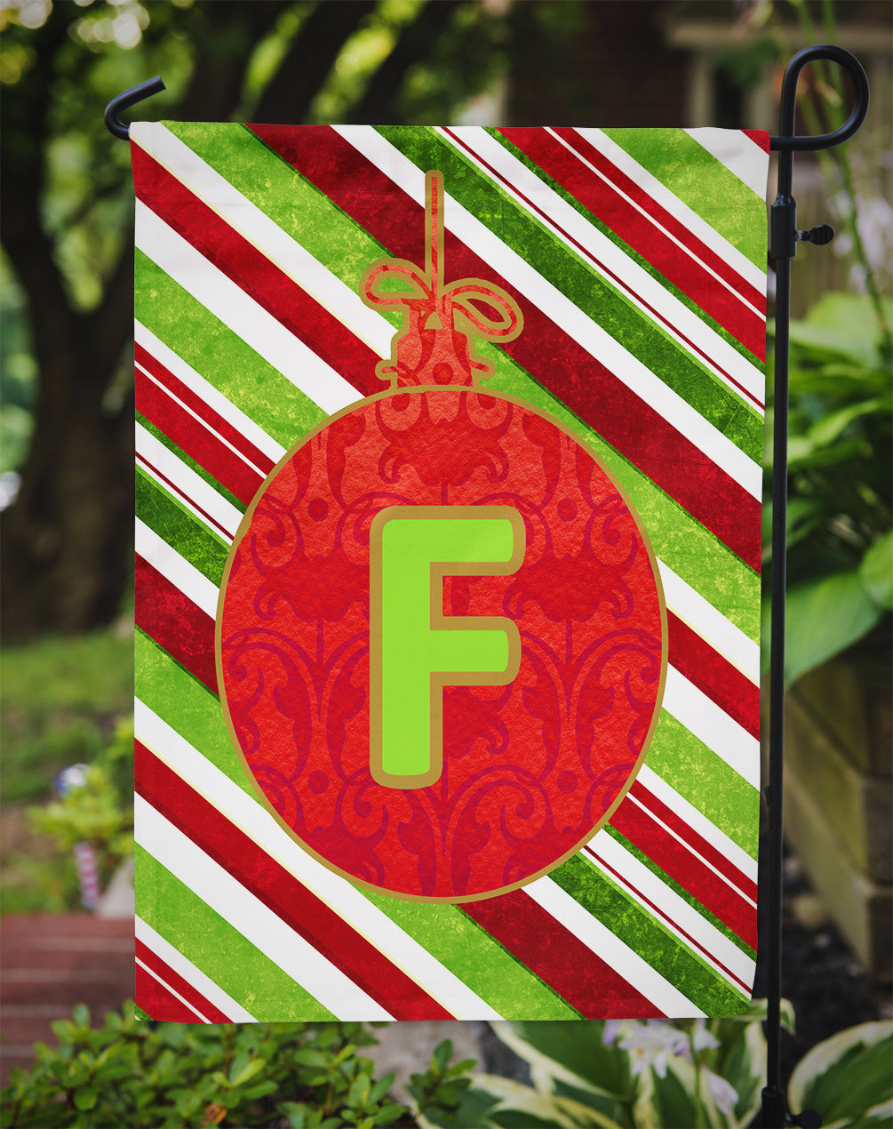 Christmas Oranment Holiday Initial Letter F Garden Flag Mailbox Decorative Yard Banner Outside Patio Artwork for Flower Beds, Garden Size, Multicolor