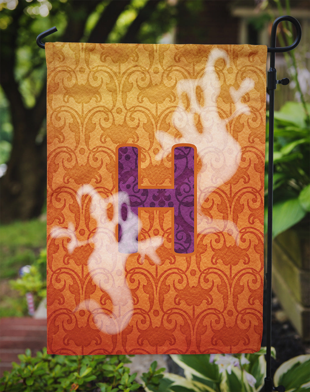 Halloween Ghost Letter H Garden Flag Mailbox Decorative Yard Banner Outside Patio Artwork for Flower Beds, Garden Size, Multicolor