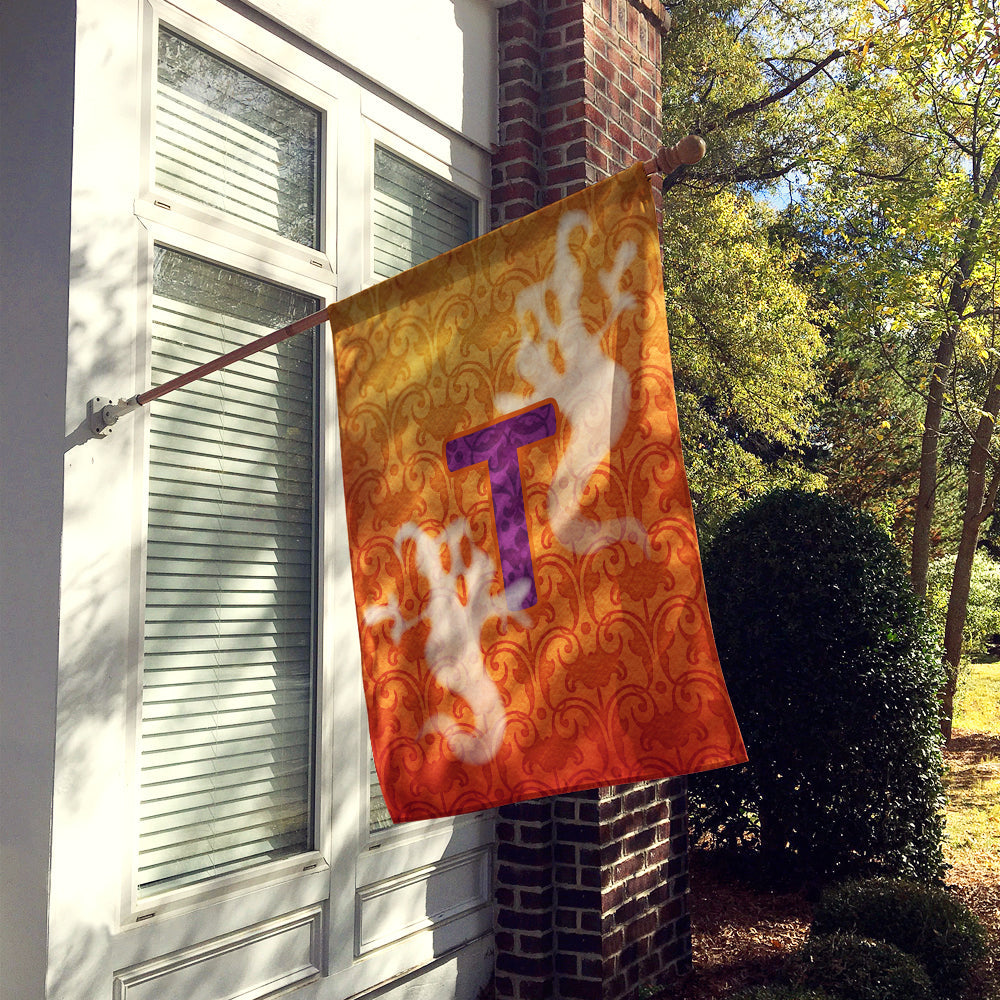 Halloween Ghost Letter T House Flag 28x40 Porch Sleeve Pole Decorative Outside Yard Banner Artwork Wall Hanging, Polyester
