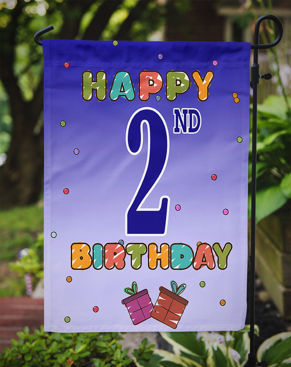 Happy 2nd Birthday Garden Flag Mailbox Decorative Yard Banner Outside Patio Artwork for Flower Beds, Garden Size, Multicolor