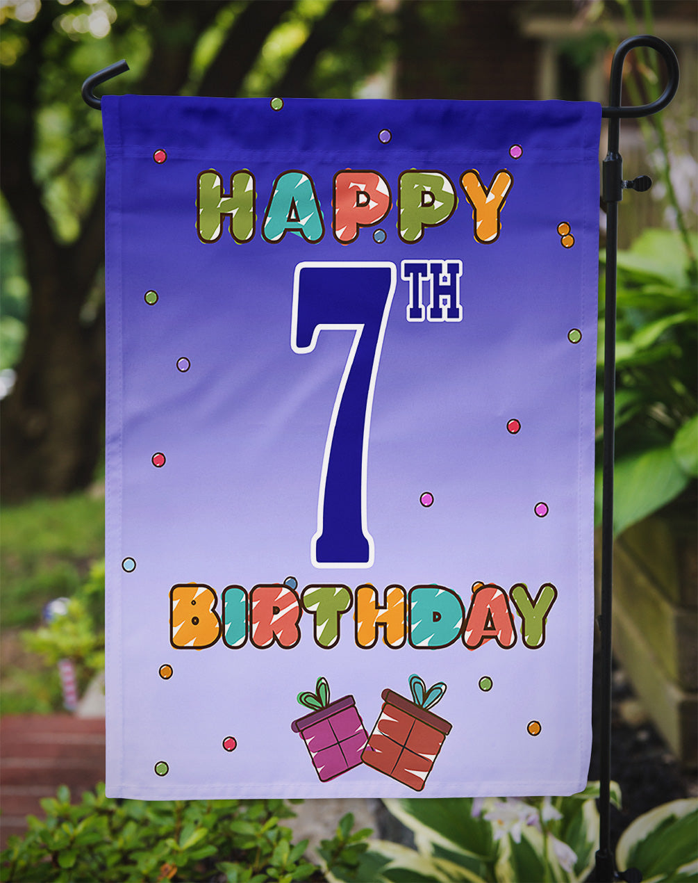 Happy 7th Birthday Garden Flag Mailbox Decorative Yard Banner Outside Patio Artwork for Flower Beds, Garden Size, Multicolor