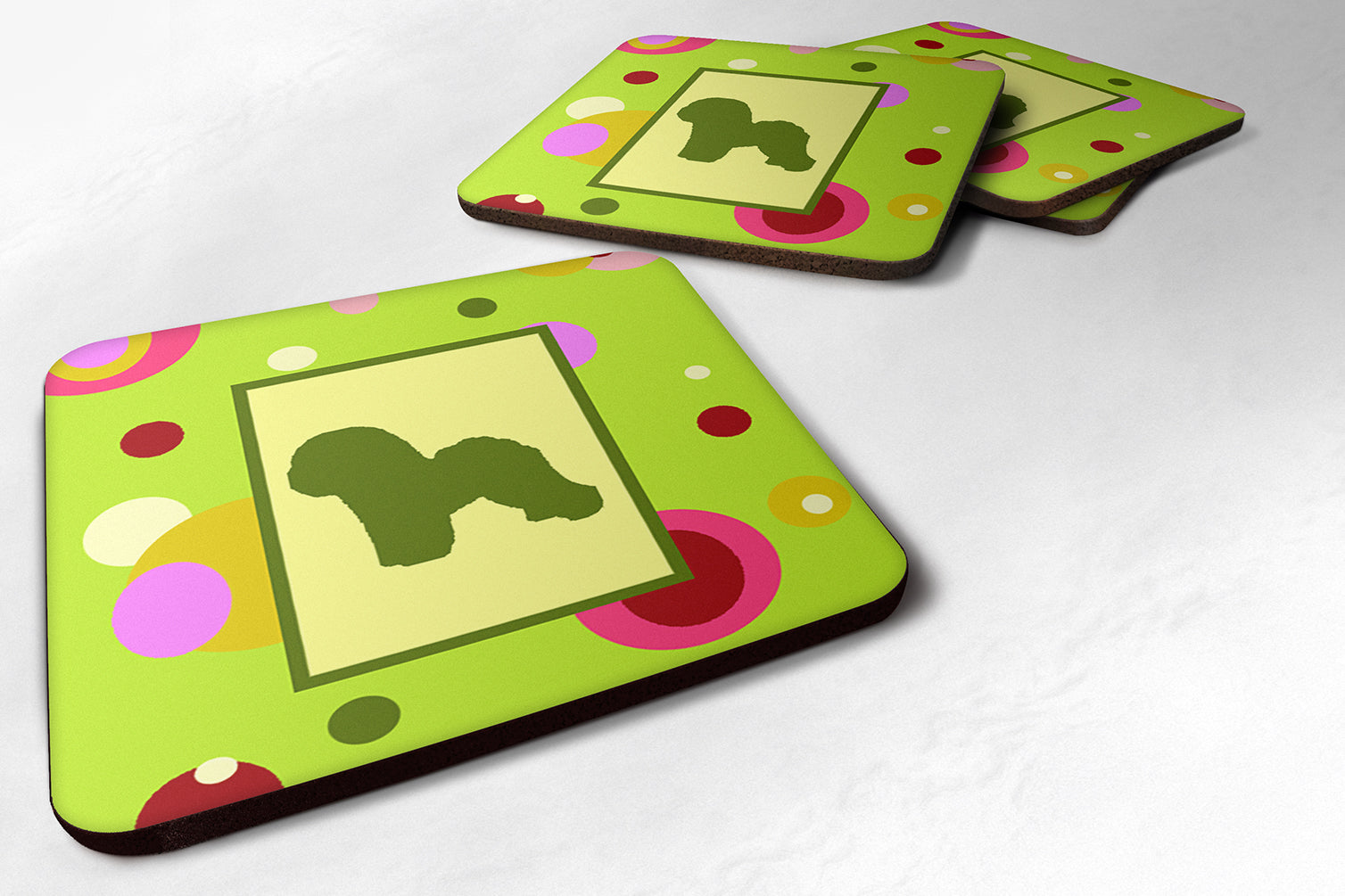 Bichon Frise Foam Coasters Set of 4 Cup Coasters for Indoor Outdoor, Tabletop Protection, Anti Slip, Mouse pad Material