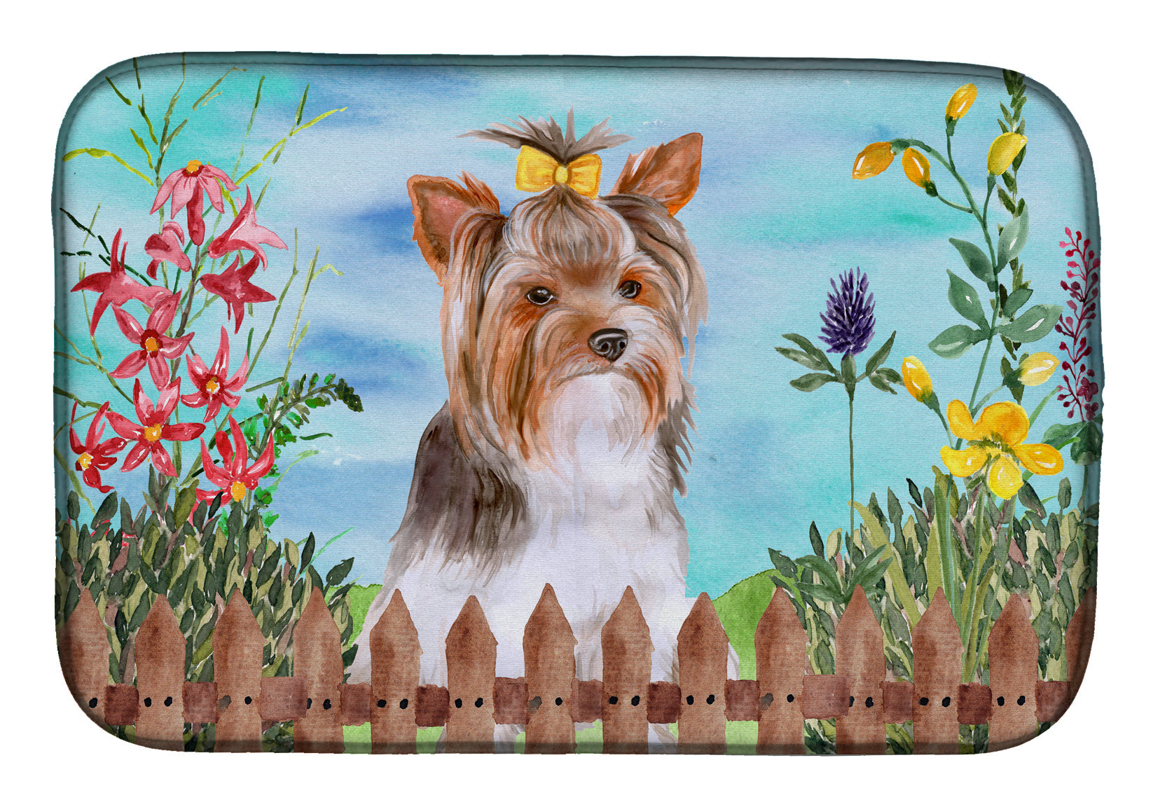 Yorkshire Terrier #2 Spring Dish Drying Mat Absorbent Dish Drying Mat Pad for Kitchen Counter Dish Drainer Mat for Countertop, 14 x 21", Multicolor