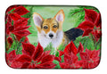 Pembroke Corgi Poinsettas Dish Drying Mat Absorbent Dish Drying Mat Pad for Kitchen Counter Dish Drainer Mat for Countertop, 14 x 21", Multicolor