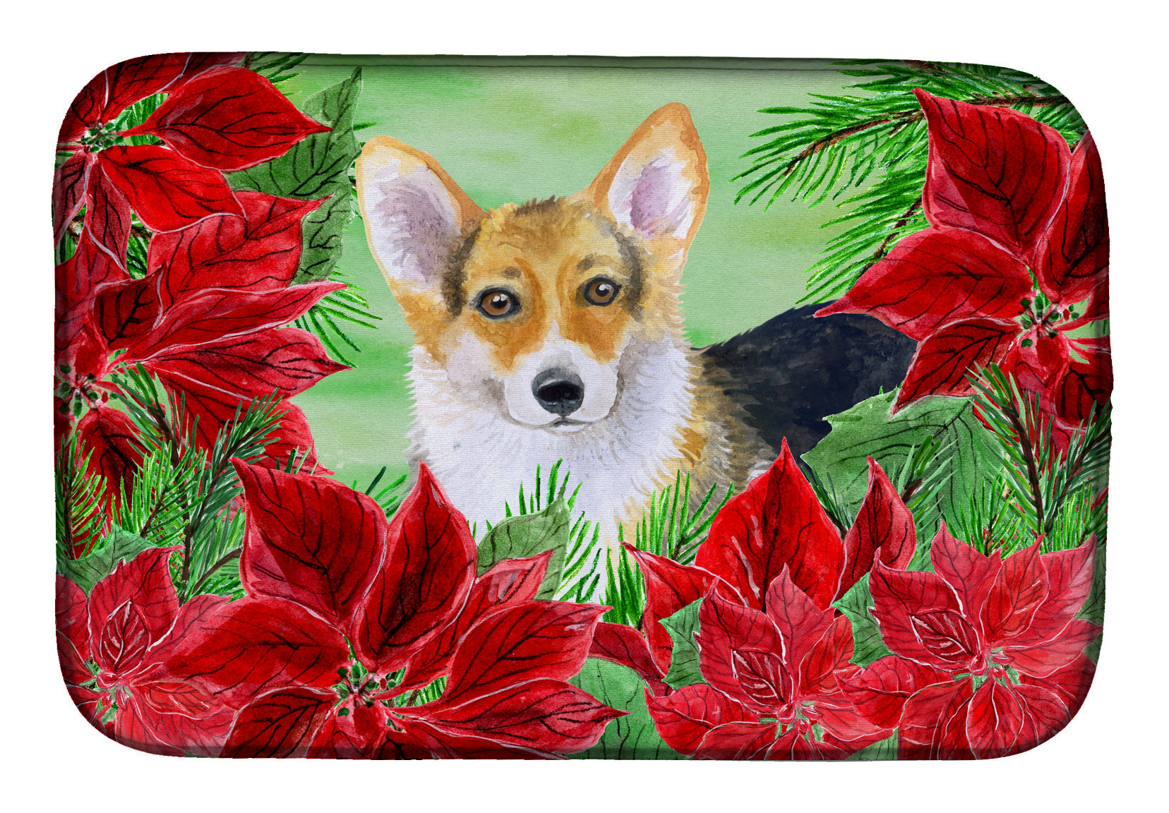Pembroke Corgi Poinsettas Dish Drying Mat Absorbent Dish Drying Mat Pad for Kitchen Counter Dish Drainer Mat for Countertop, 14 x 21", Multicolor