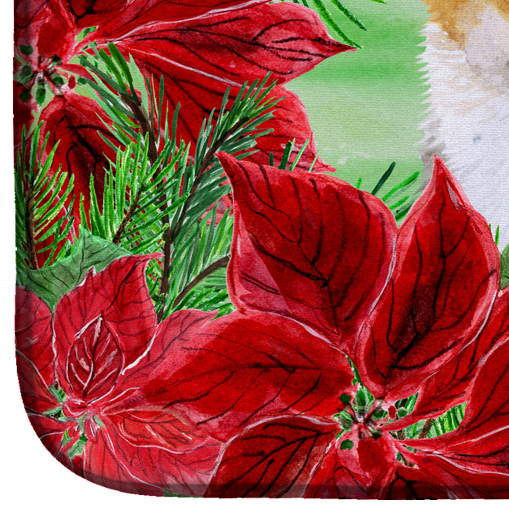 Pembroke Corgi Poinsettas Dish Drying Mat Absorbent Dish Drying Mat Pad for Kitchen Counter Dish Drainer Mat for Countertop, 14 x 21", Multicolor