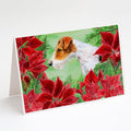 Fox Terrier Poinsettas Greeting Cards Pack of 8 Blank Cards with Envelopes Whimsical A7 Size 5x7