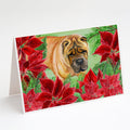 Shar Pei Poinsettas Greeting Cards Pack of 8 Blank Cards with Envelopes Whimsical A7 Size 5x7