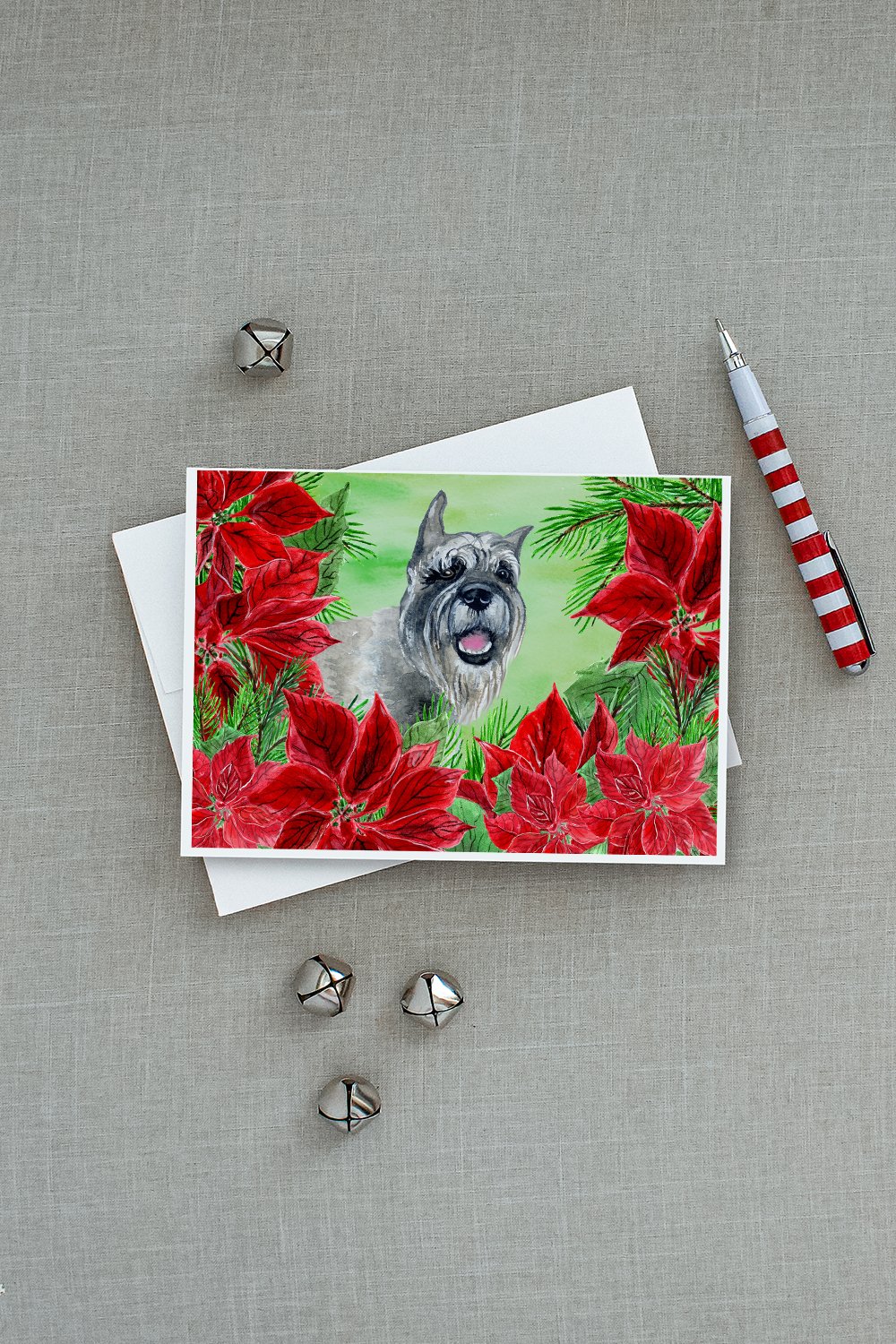 Schnauzer Poinsettas Greeting Cards Pack of 8 Blank Cards with Envelopes Whimsical A7 Size 5x7