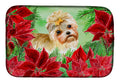 Morkie Poinsettas Dish Drying Mat Absorbent Dish Drying Mat Pad for Kitchen Counter Dish Drainer Mat for Countertop, 14 x 21", Multicolor