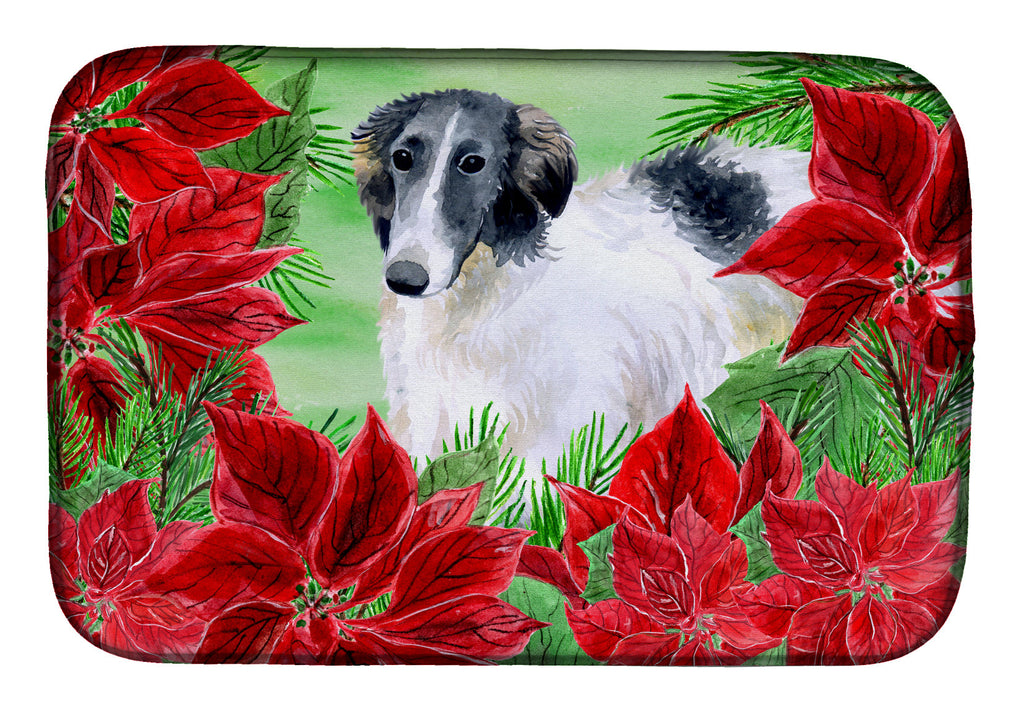 Borzoi Poinsettas Dish Drying Mat Absorbent Dish Drying Mat Pad for Kitchen Counter Dish Drainer Mat for Countertop, 14 x 21", Multicolor