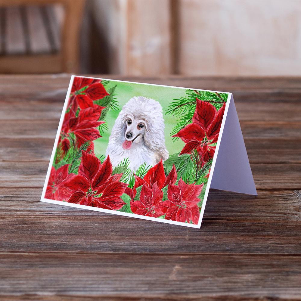 Medium White Poodle Poinsettas Greeting Cards Pack of 8 Blank Cards with Envelopes Whimsical A7 Size 5x7