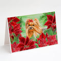 Yorkshire Terrier Poinsettas Greeting Cards Pack of 8 Blank Cards with Envelopes Whimsical A7 Size 5x7
