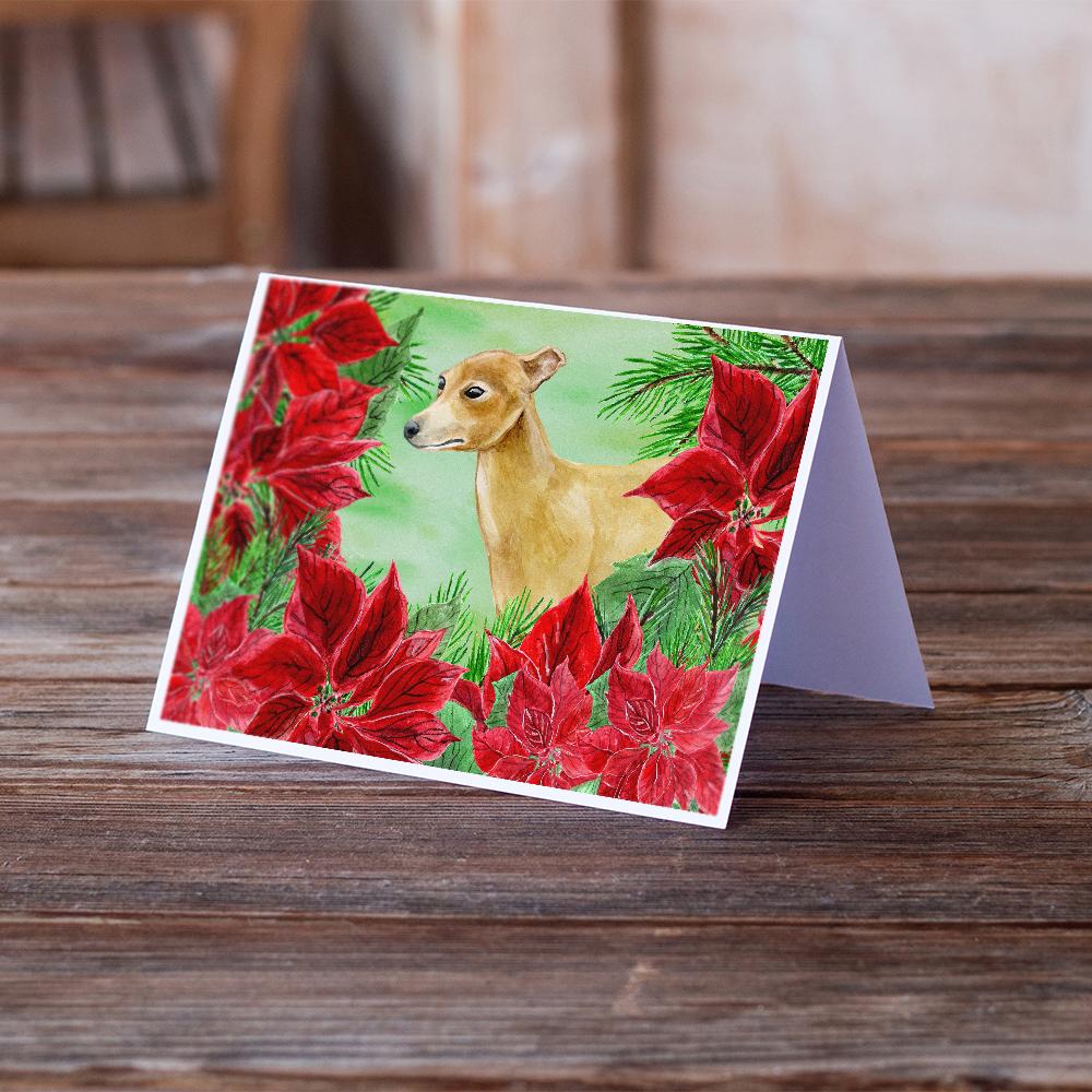 Italian Greyhound Poinsettas Greeting Cards Pack of 8 Blank Cards with Envelopes Whimsical A7 Size 5x7