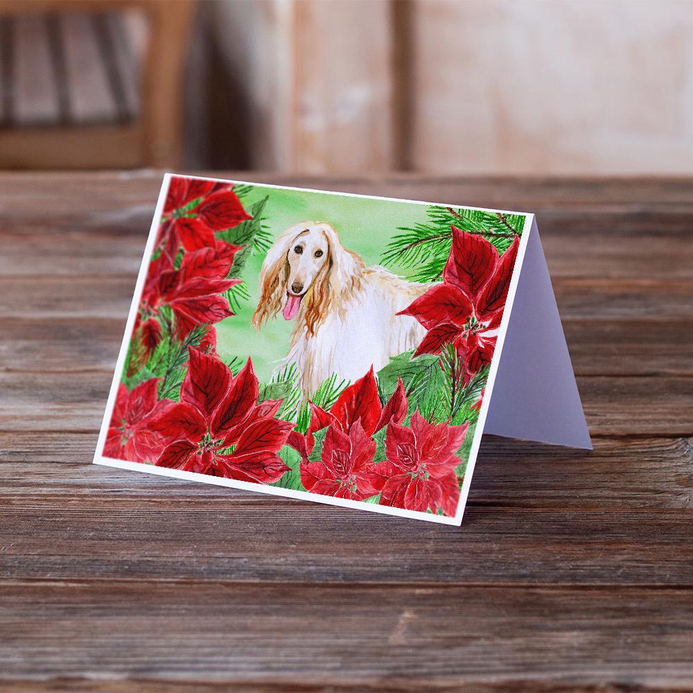 Afghan Hound Poinsettas Greeting Cards Pack of 8 Blank Cards with Envelopes Whimsical A7 Size 5x7