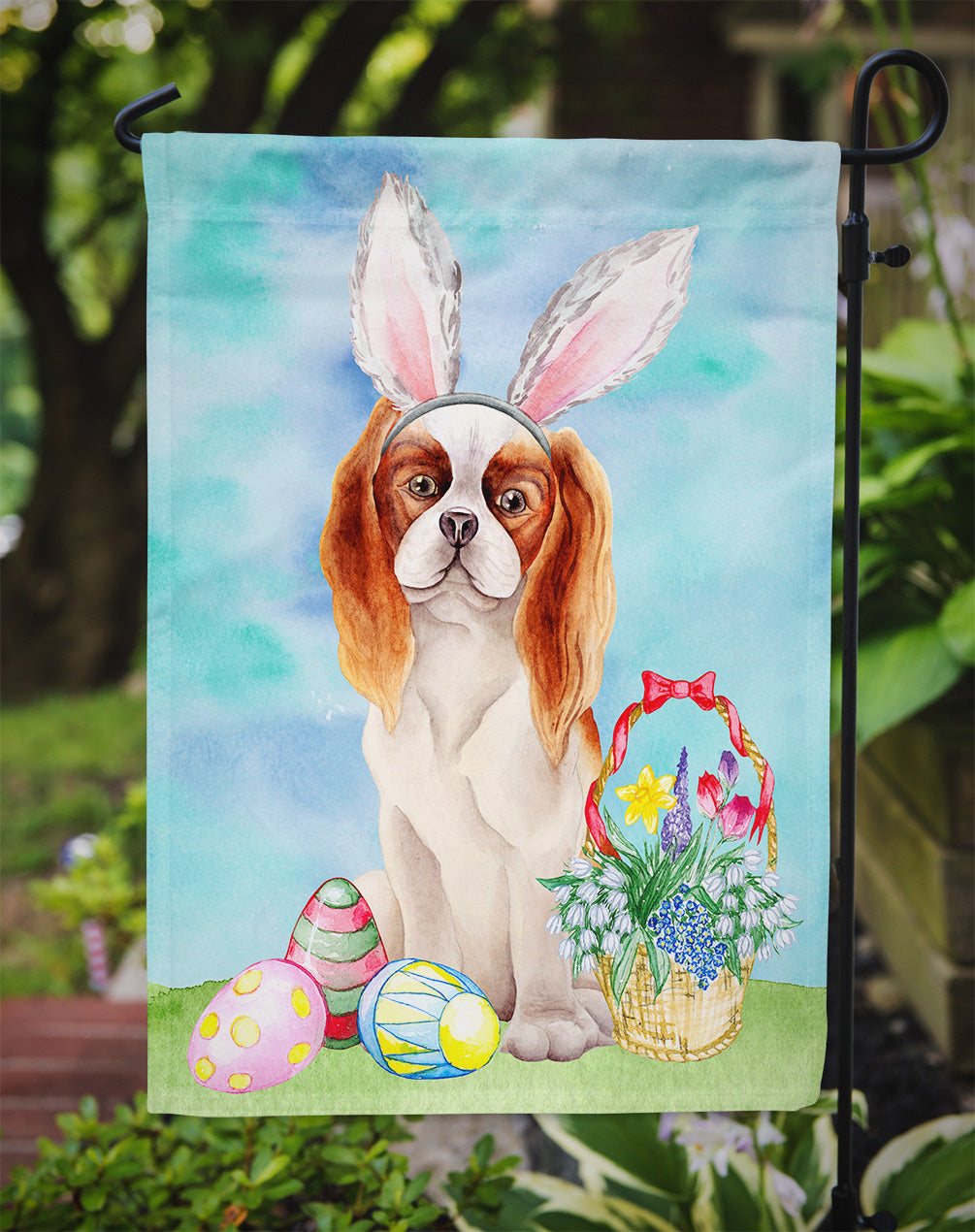 Cavalier Spaniel Easter Bunny Garden Flag Mailbox Decorative Yard Banner Outside Patio Artwork for Flower Beds, Garden Size, Multicolor