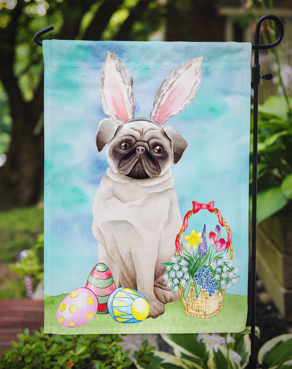 Pug Easter Bunny Garden Flag Mailbox Decorative Yard Banner Outside Patio Artwork for Flower Beds, Garden Size, Multicolor
