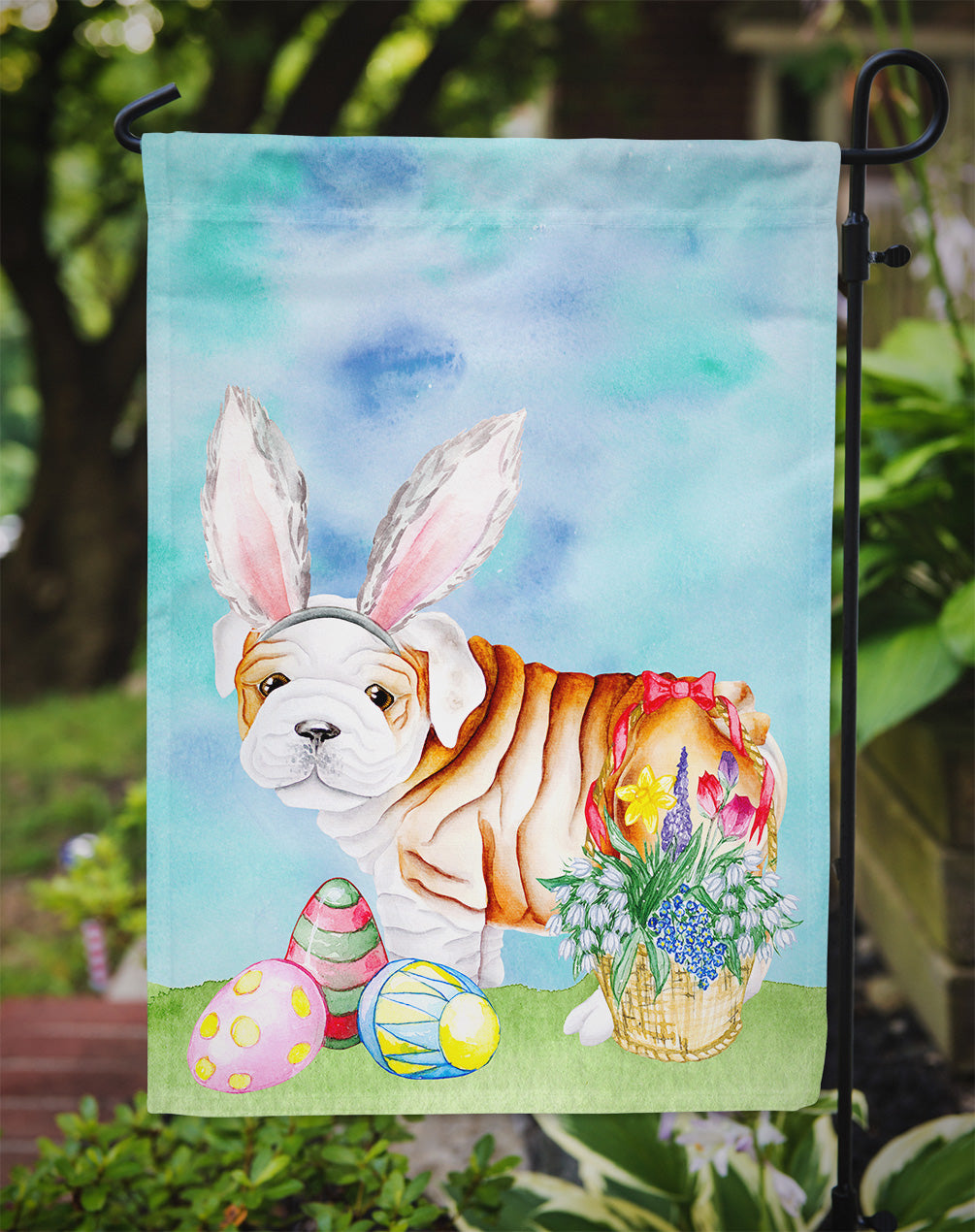 English Bulldog Easter Bunny Garden Flag Mailbox Decorative Yard Banner Outside Patio Artwork for Flower Beds, Garden Size, Multicolor