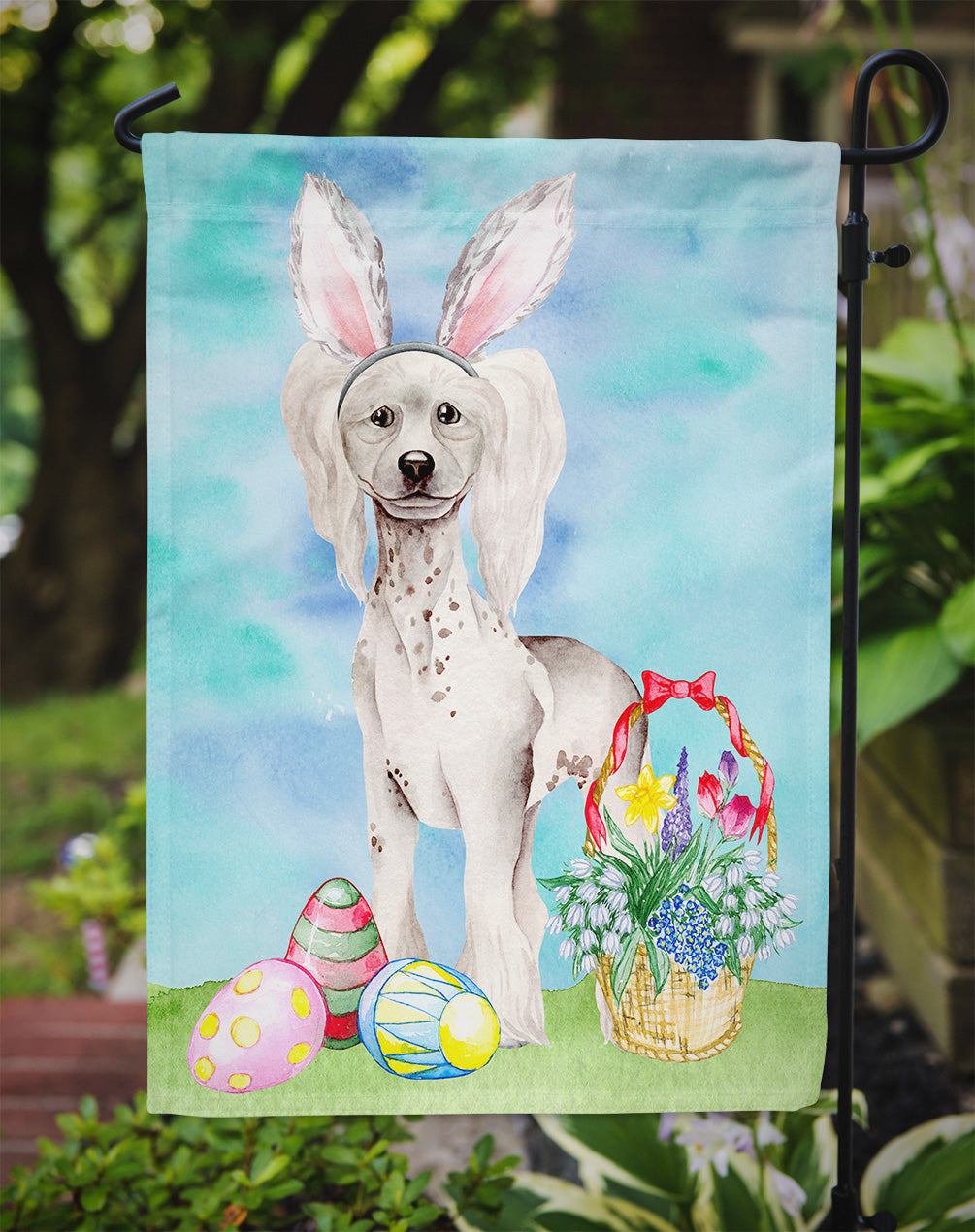 Chinese Crested Easter Bunny Garden Flag Mailbox Decorative Yard Banner Outside Patio Artwork for Flower Beds, Garden Size, Multicolor