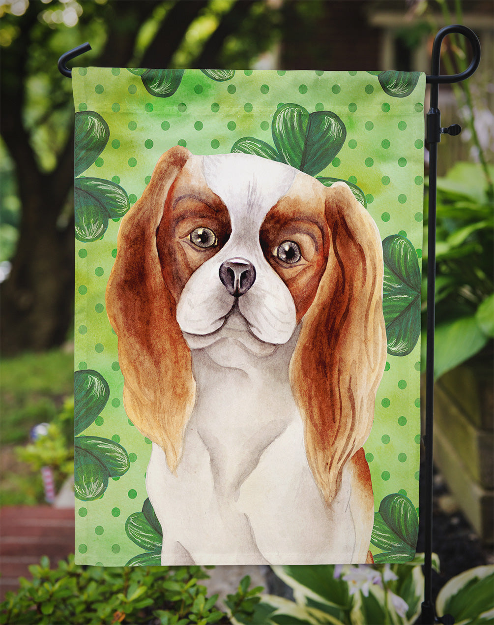 Cavalier Spaniel Shamrocks Garden Flag Mailbox Decorative Yard Banner Outside Patio Artwork for Flower Beds, Garden Size, Multicolor