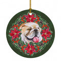 English Bulldog Poinsetta Wreath Ceramic Ornament Christmas Tree Hanging Decorations for Home Christmas Holiday, Party, Gift, 3 in, Multicolor
