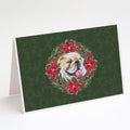 English Bulldog Poinsetta Wreath Greeting Cards Pack of 8 Blank Cards with Envelopes Whimsical A7 Size 5x7