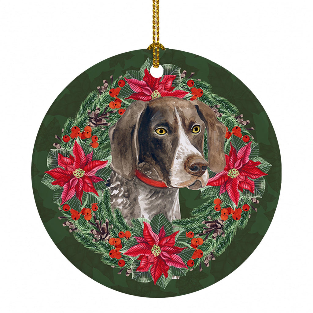 German Shorthaired Pointer Poinsetta Wreath Ceramic Ornament Christmas Tree Hanging Decorations for Home Christmas Holiday, Party, Gift, 3 in, Multicolor
