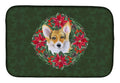 Pembroke Corgi Poinsetta Wreath Dish Drying Mat Absorbent Dish Drying Mat Pad for Kitchen Counter Dish Drainer Mat for Countertop, 14 x 21", Multicolor