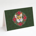 Pembroke Corgi Poinsetta Wreath Greeting Cards Pack of 8 Blank Cards with Envelopes Whimsical A7 Size 5x7
