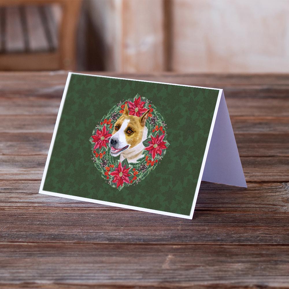 American Staffordshire Poinsetta Wreath Greeting Cards Pack of 8 Blank Cards with Envelopes Whimsical A7 Size 5x7
