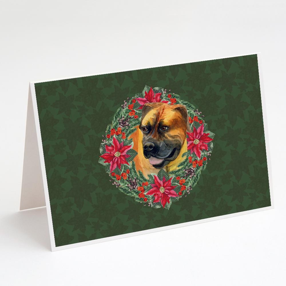 Boerboel Mastiff Poinsetta Wreath Greeting Cards Pack of 8 Blank Cards with Envelopes Whimsical A7 Size 5x7