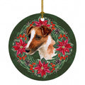Smooth Fox Terrier Poinsetta Wreath Ceramic Ornament Christmas Tree Hanging Decorations for Home Christmas Holiday, Party, Gift, 3 in, Multicolor
