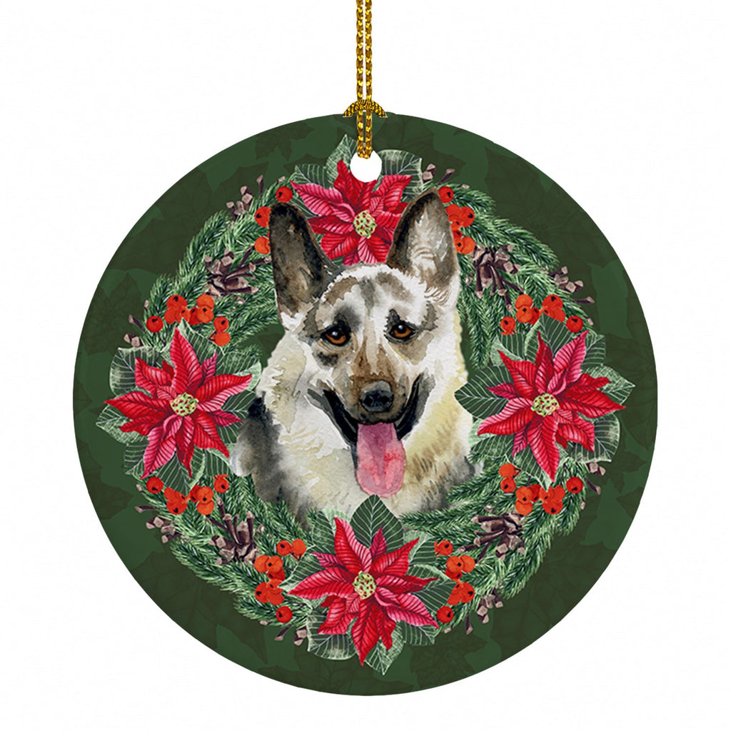 East-European Shepherd Poinsetta Wreath Ceramic Ornament Christmas Tree Hanging Decorations for Home Christmas Holiday, Party, Gift, 3 in, Multicolor