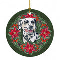 Dalmatian Poinsetta Wreath Ceramic Ornament Christmas Tree Hanging Decorations for Home Christmas Holiday, Party, Gift, 3 in, Multicolor