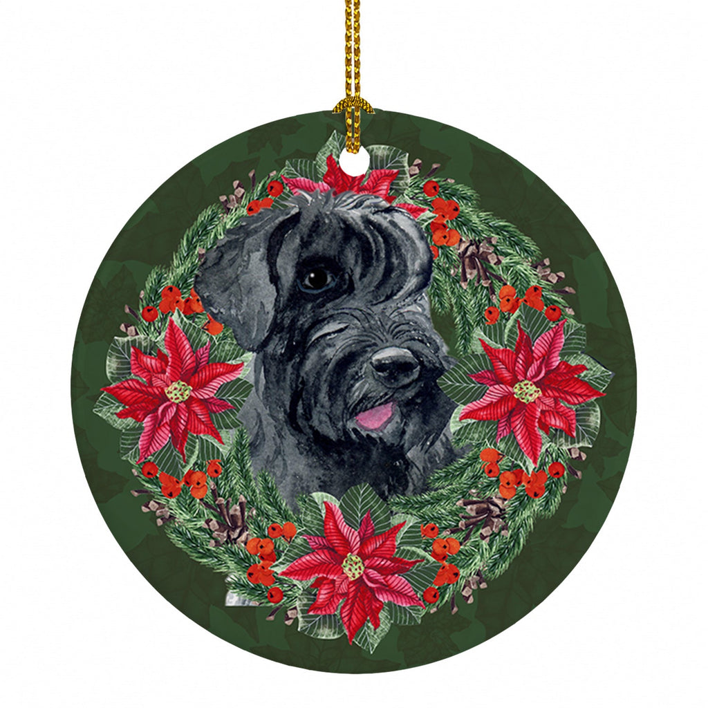 Giant Schnauzer Poinsetta Wreath Ceramic Ornament Christmas Tree Hanging Decorations for Home Christmas Holiday, Party, Gift, 3 in, Multicolor