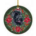 Giant Schnauzer Poinsetta Wreath Ceramic Ornament Christmas Tree Hanging Decorations for Home Christmas Holiday, Party, Gift, 3 in, Multicolor