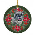 Schnauzer Poinsetta Wreath Ceramic Ornament Christmas Tree Hanging Decorations for Home Christmas Holiday, Party, Gift, 3 in, Multicolor