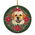 Golden Retriever Poinsetta Wreath Ceramic Ornament Christmas Tree Hanging Decorations for Home Christmas Holiday, Party, Gift, 3 in, Multicolor