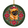 Small Brabant Griffon Poinsetta Wreath Ceramic Ornament Christmas Tree Hanging Decorations for Home Christmas Holiday, Party, Gift, 3 in, Multicolor