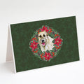 Irish Wolfhound Poinsetta Wreath Greeting Cards Pack of 8 Blank Cards with Envelopes Whimsical A7 Size 5x7