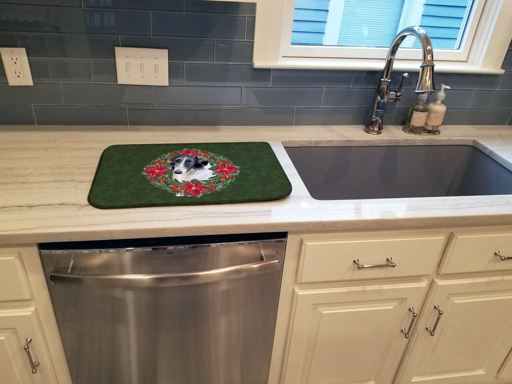 Borzoi Poinsetta Wreath Dish Drying Mat Absorbent Dish Drying Mat Pad for Kitchen Counter Dish Drainer Mat for Countertop, 14 x 21", Multicolor