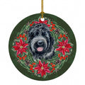 Black Russian Terrier Poinsetta Wreath Ceramic Ornament Christmas Tree Hanging Decorations for Home Christmas Holiday, Party, Gift, 3 in, Multicolor