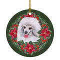 Medium White Poodle Poinsetta Wreath Ceramic Ornament Christmas Tree Hanging Decorations for Home Christmas Holiday, Party, Gift, 3 in, Multicolor