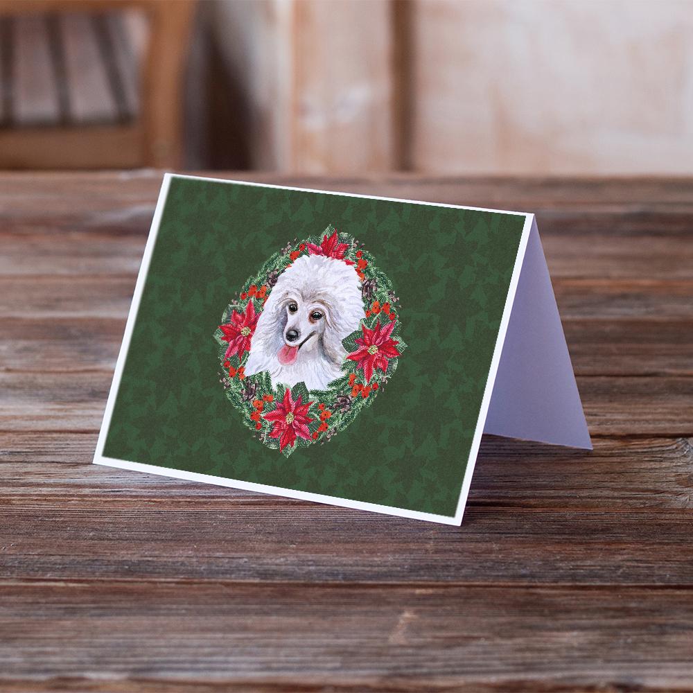 Medium White Poodle Poinsetta Wreath Greeting Cards Pack of 8 Blank Cards with Envelopes Whimsical A7 Size 5x7
