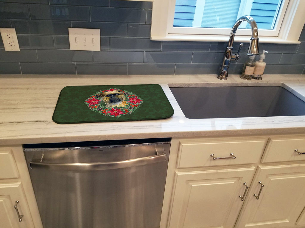 Brussels Griffon Poinsetta Wreath Dish Drying Mat Absorbent Dish Drying Mat Pad for Kitchen Counter Dish Drainer Mat for Countertop, 14 x 21", Multicolor