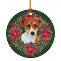Jack Russell Terrier Poinsetta Wreath Ceramic Ornament Christmas Tree Hanging Decorations for Home Christmas Holiday, Party, Gift, 3 in, Multicolor