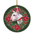 Bull Terrier Poinsetta Wreath Ceramic Ornament Christmas Tree Hanging Decorations for Home Christmas Holiday, Party, Gift, 3 in, Multicolor