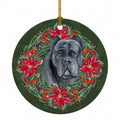 Cane Corso Poinsetta Wreath Ceramic Ornament Christmas Tree Hanging Decorations for Home Christmas Holiday, Party, Gift, 3 in, Multicolor