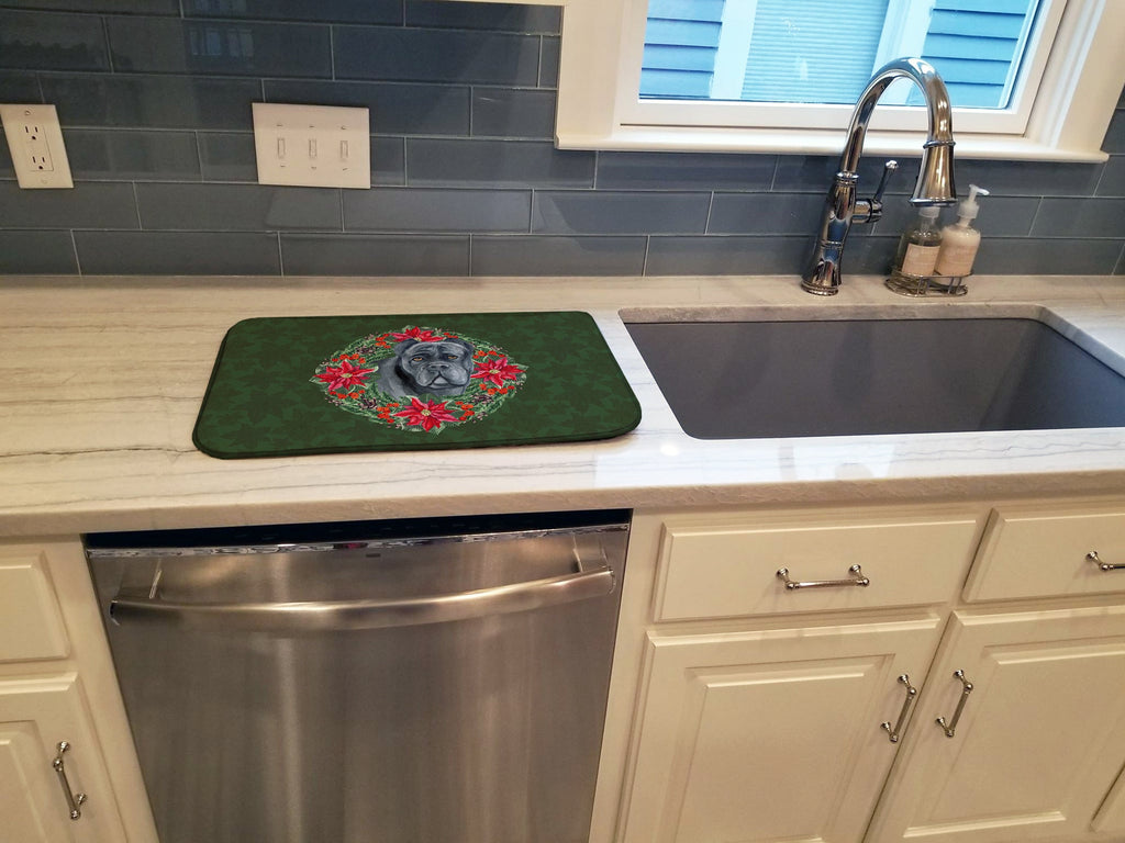 Cane Corso Poinsetta Wreath Dish Drying Mat Absorbent Dish Drying Mat Pad for Kitchen Counter Dish Drainer Mat for Countertop, 14 x 21", Multicolor